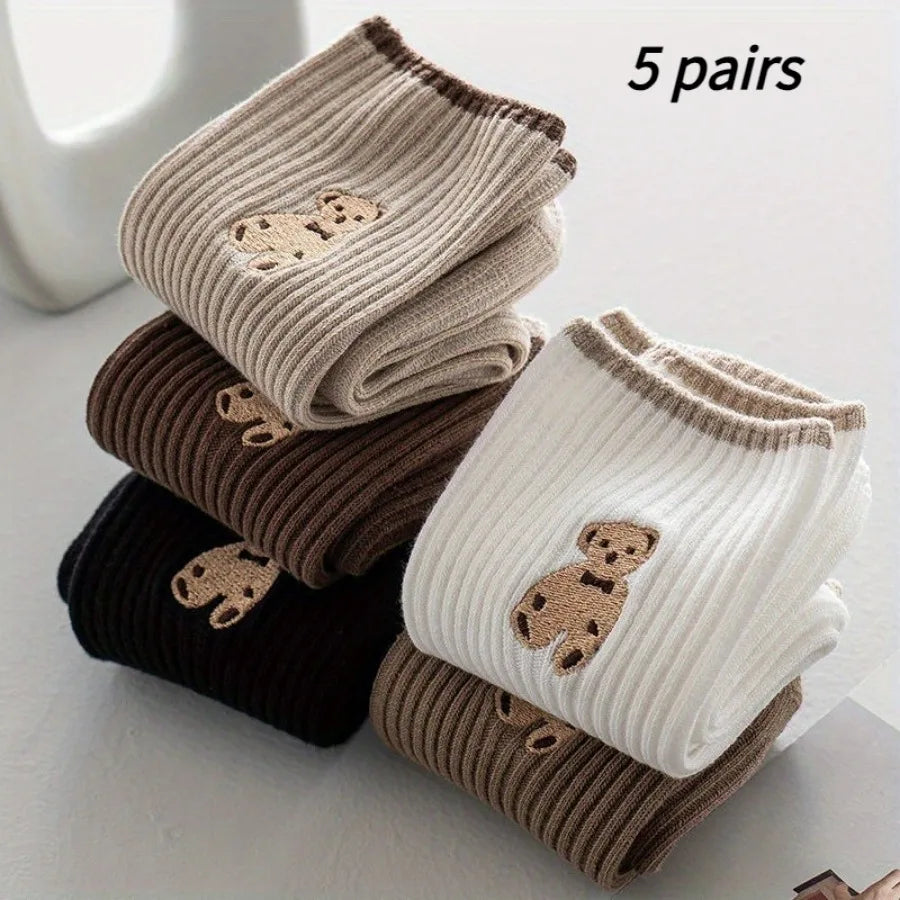 5 Pairs of Mixed Color Teddy bear socks for every occasion.