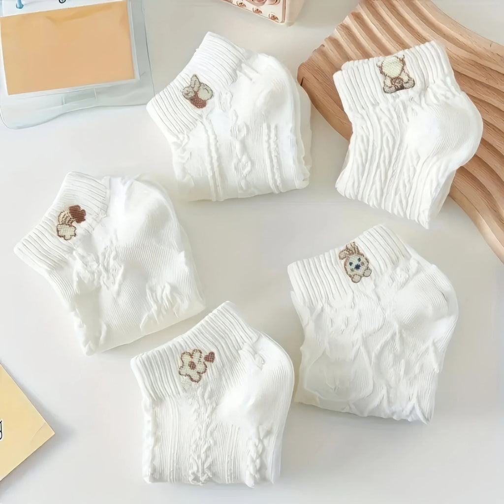 5-Pairs Cute Bunny Cartoon Ankle Socks for Women & Girls