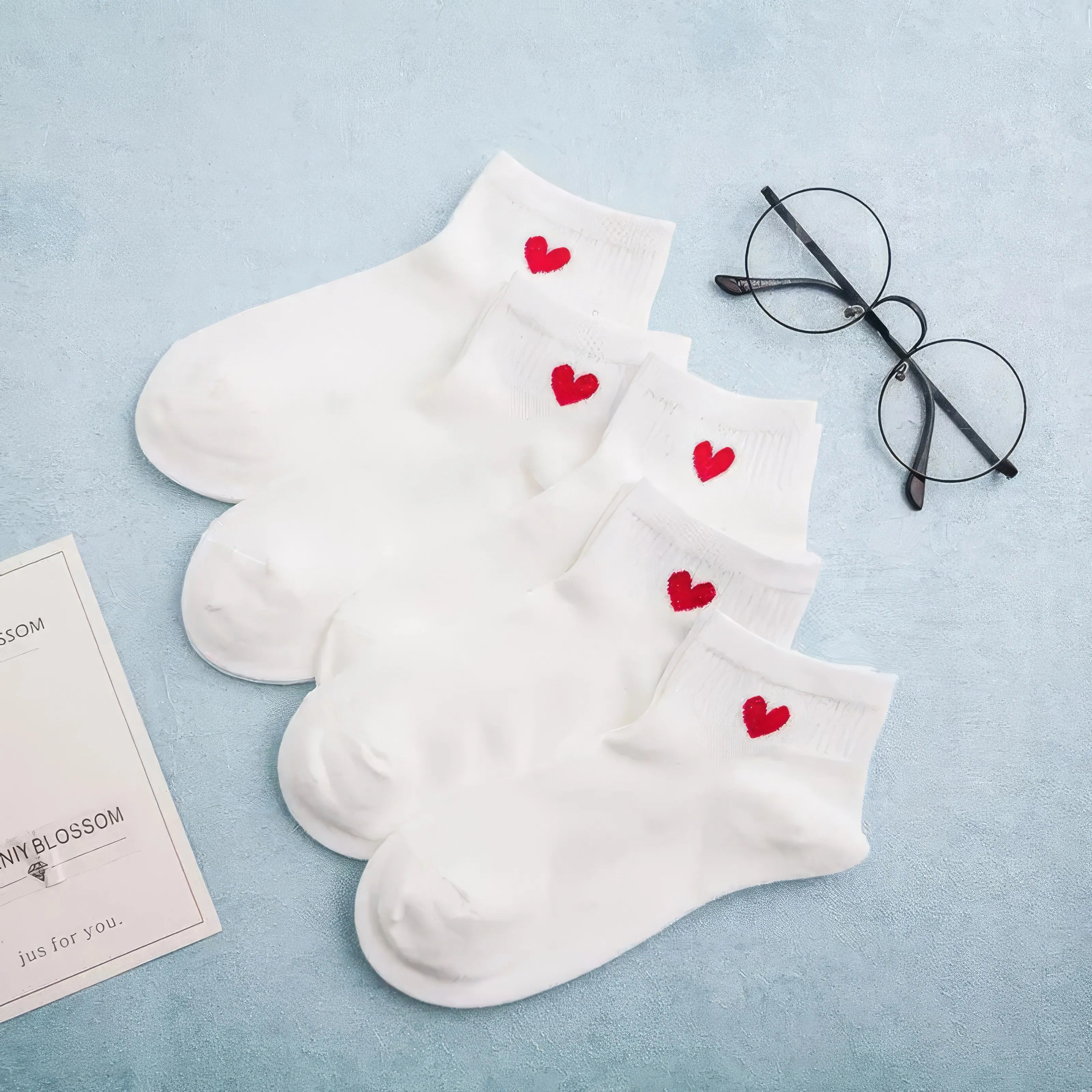 5 Pairs Heart Socks - Super Soft & Comfortable Love Pattern Socks Set