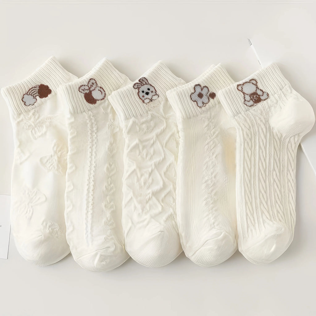 5-Pairs Cute Bunny Cartoon Ankle Socks for Women & Girls
