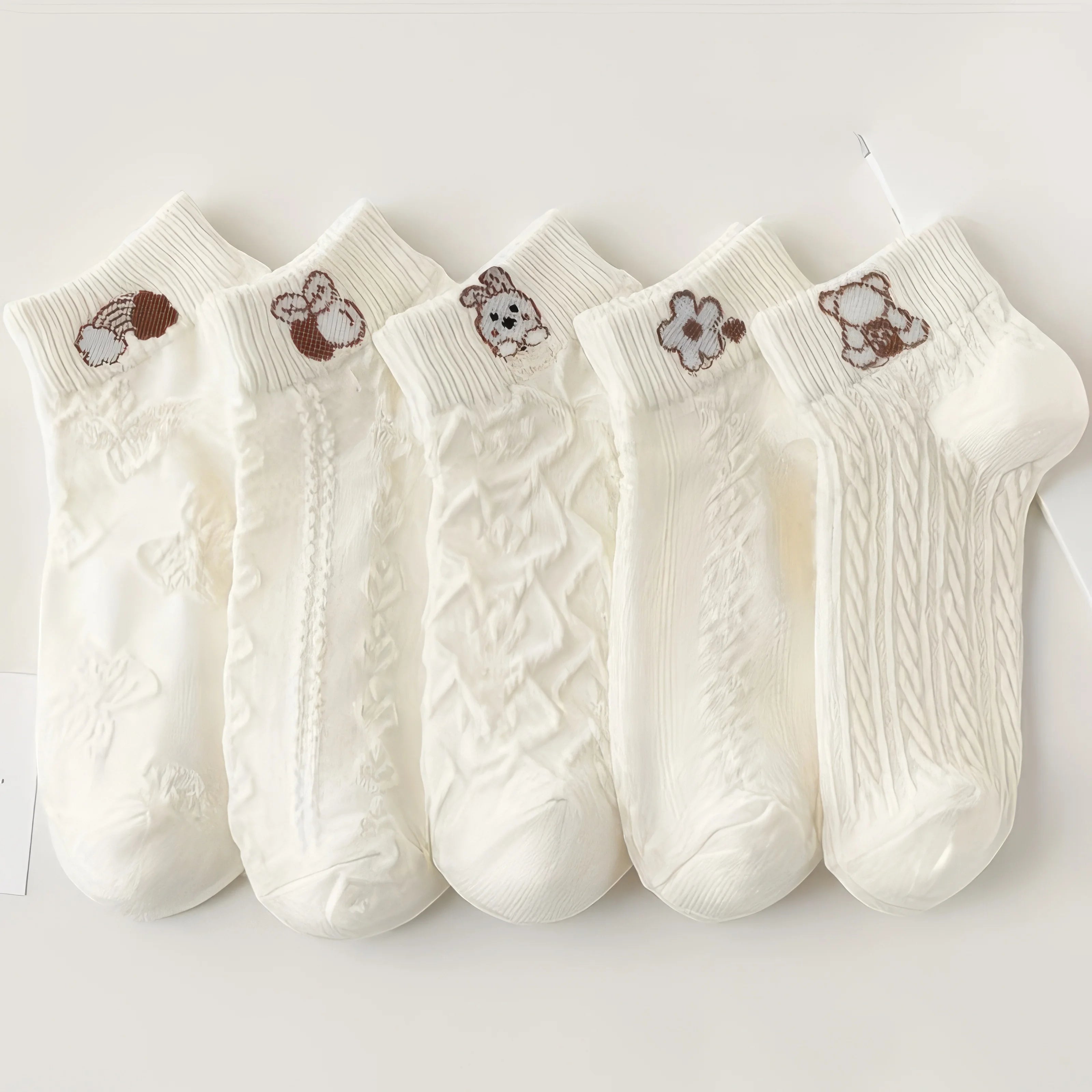 5-Pairs Cute Bunny Cartoon Ankle Socks for Women & Girls