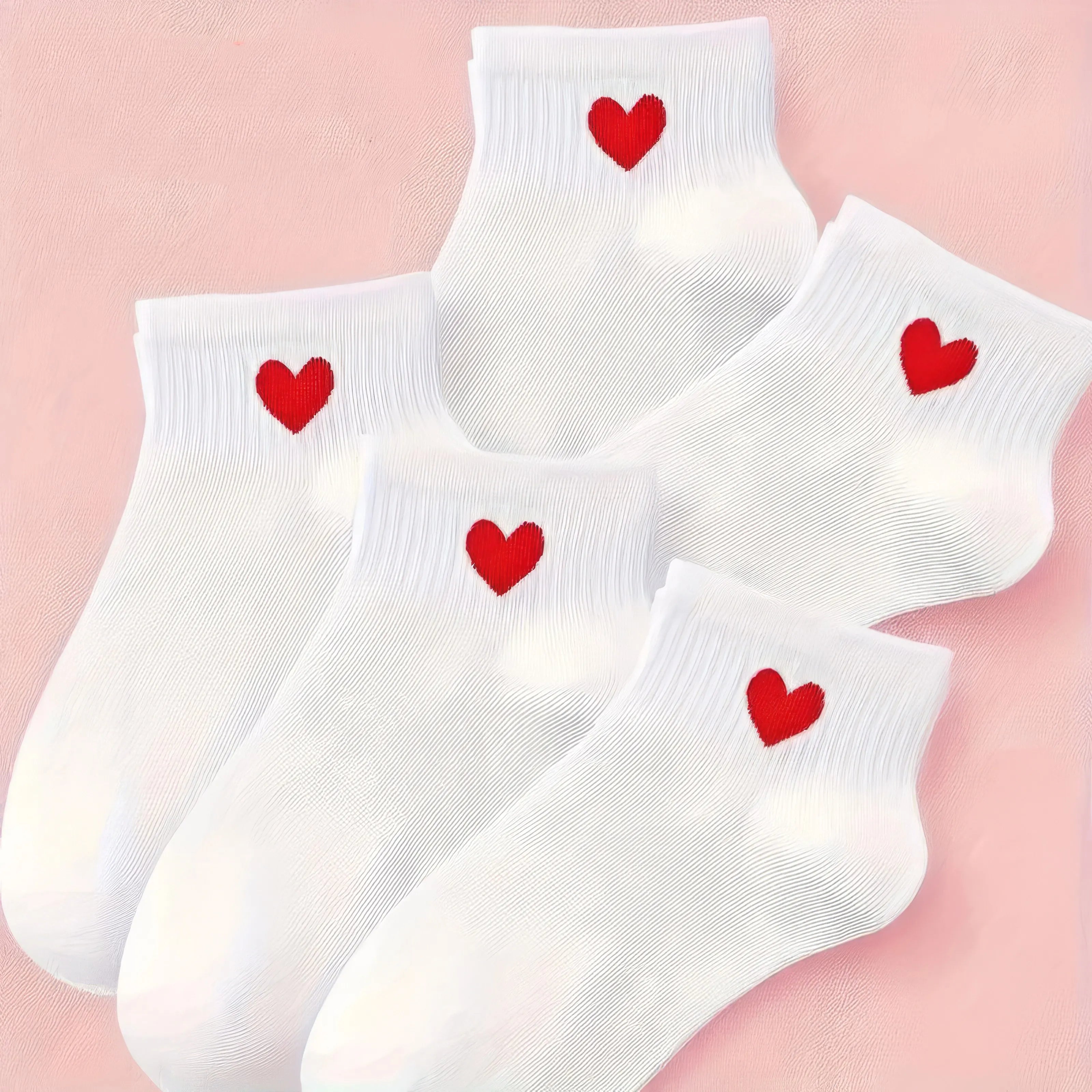 5 Pairs Heart Socks - Super Soft & Comfortable Love Pattern Socks Set