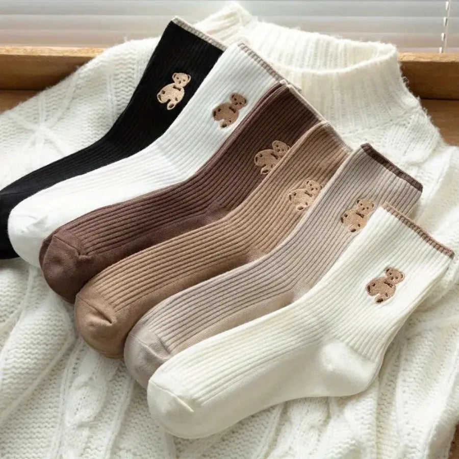 5 Pairs of Mixed Color Teddy bear socks for every occasion.