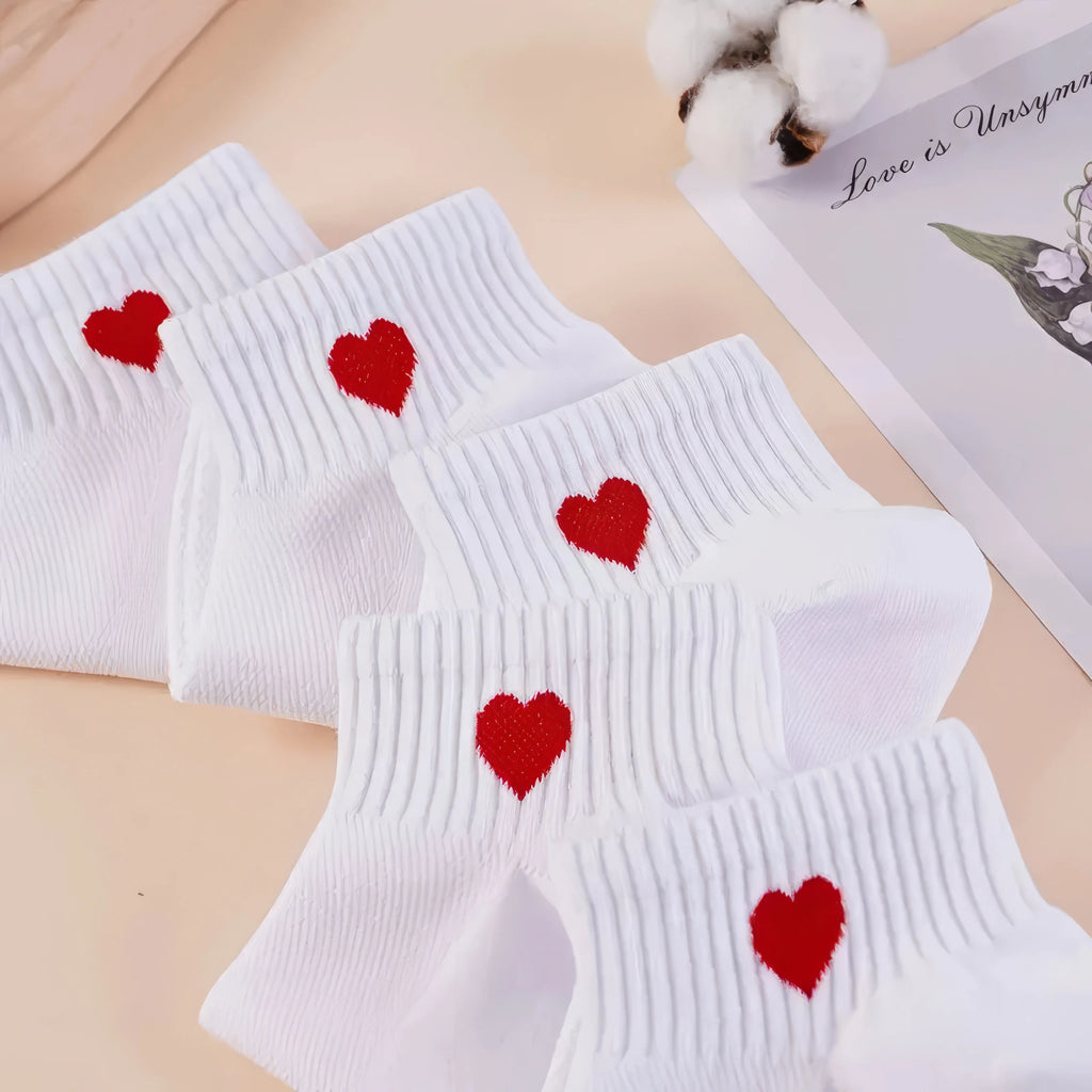 5 Pairs Heart Socks - Super Soft & Comfortable Love Pattern Socks Set