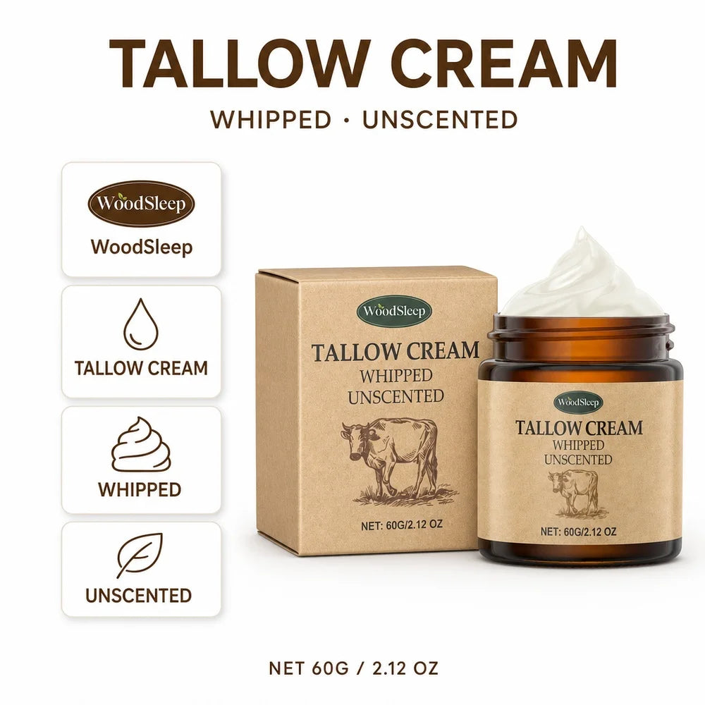 Natural Tallow Cream WoodSleep Unscented, Fragrance Free Face Cream for Sensitive Skin and Daily Moisturizing